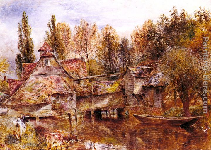 Mill on the Thames, Mapledurham painting - William Huggins Mill on the Thames, Mapledurham art painting